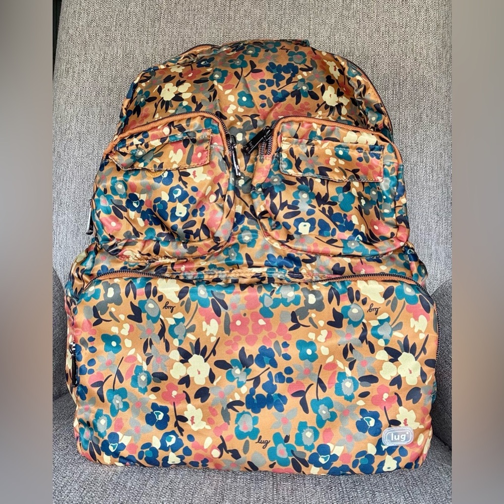 LUG - PUDDLE JUMPER - Packable Backpack - Orange Floral (discontinued pattern)
